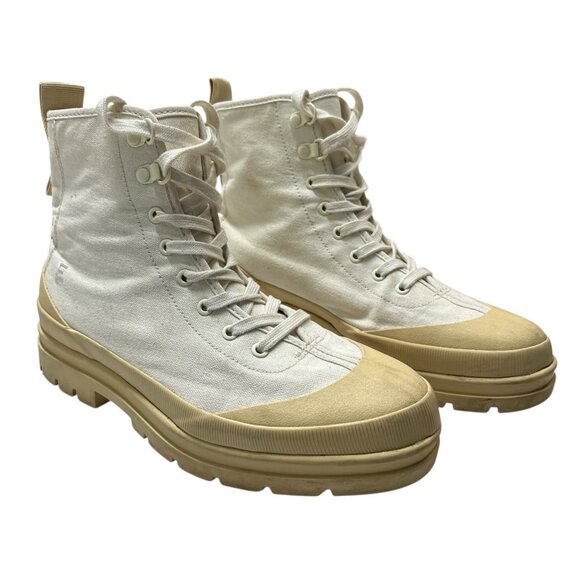Everlane The Canvas‎ Utility Boot Womens 9 White Tan Lace Up Combat Military - Picture 1 of 16